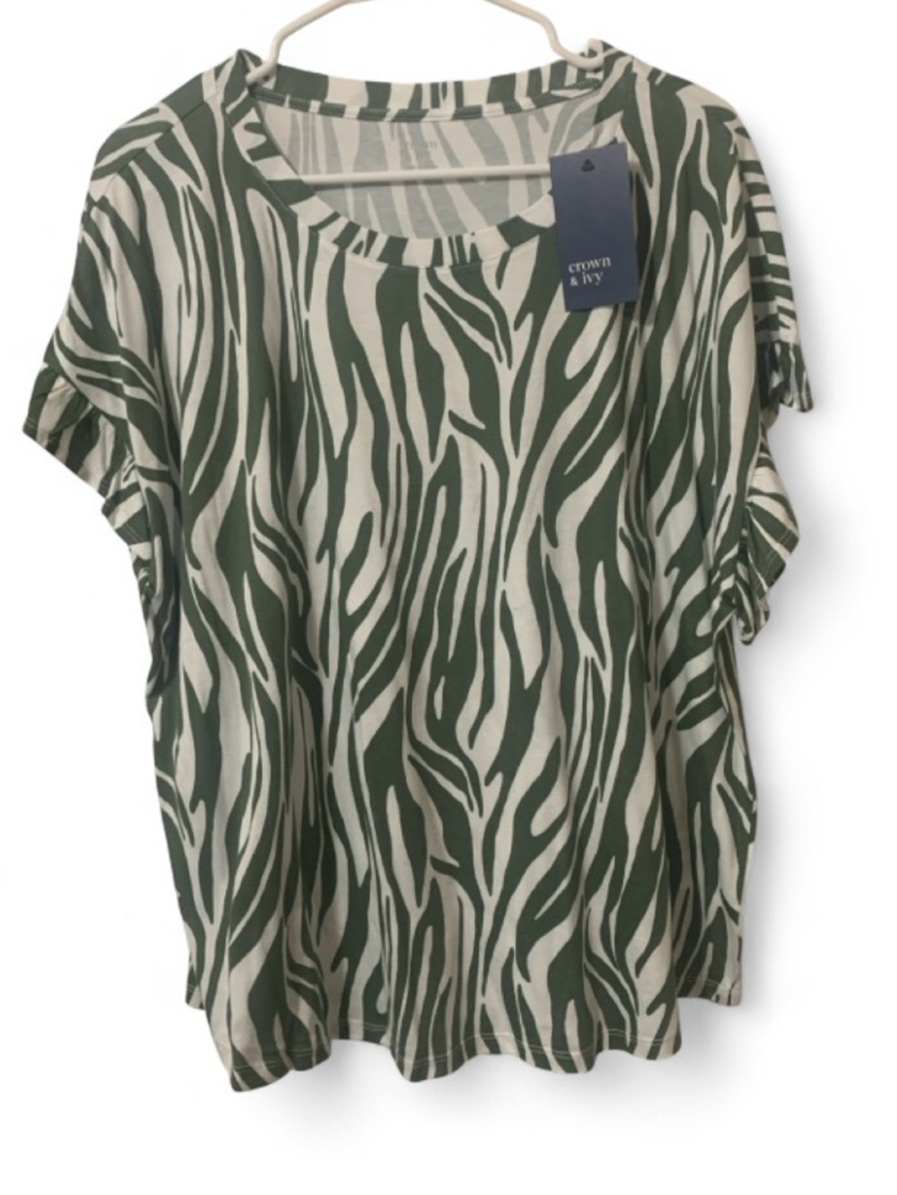 Crown Green and Cream Zebra-Print Short Sleeve Top